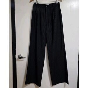 Reformation Womens Black Pinstripe Wide Leg Trousers High Waist Work Pants 6